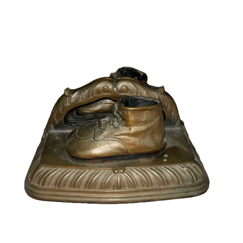 Vintage Bronze Baby Shoe Mounted Book Ends